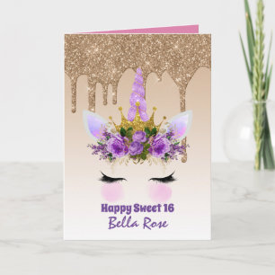 Hübsch Girly Sweet16 Glam Glitzer Einhorngesicht Karte