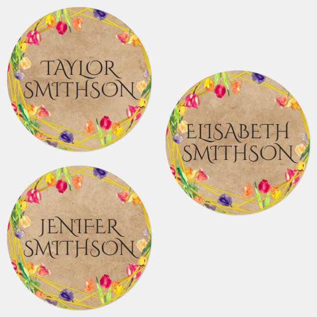 Hübsch Girly Tulip Floral Personalisiert Name Scho Etiketten (Gruppe)