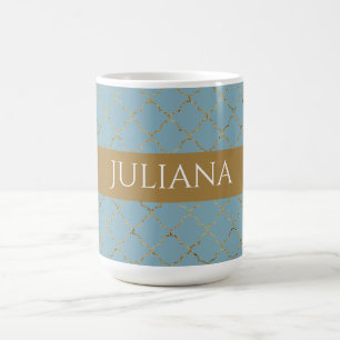 Hübsch Glacial Blue Gold Quatrefolie Personalisier Kaffeetasse