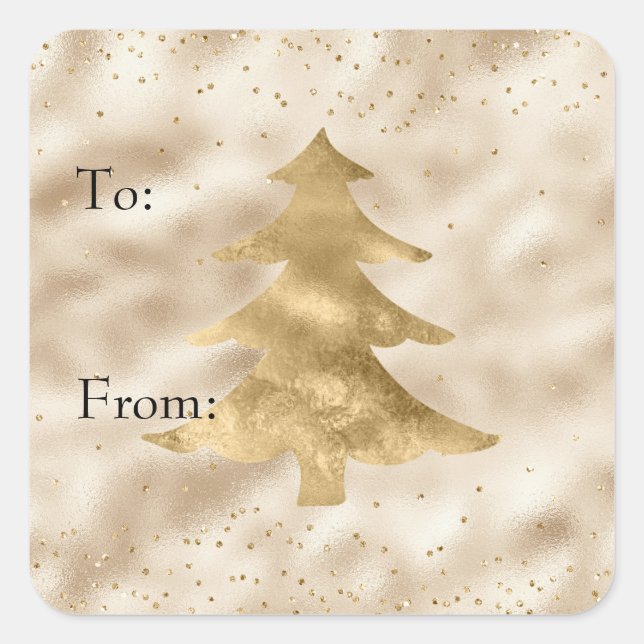 Hübsch Glam Gold Sparkle Dots Weihnachtsbaum Quadratischer Aufkleber (Vorderseite)