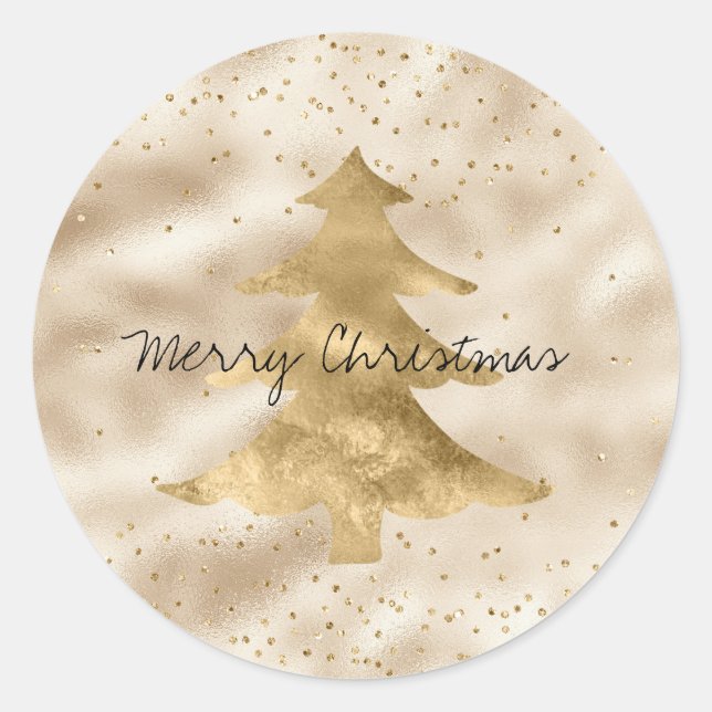 Hübsch Glam Gold Sparkle Dots Weihnachtsbaum Runder Aufkleber (Vorderseite)