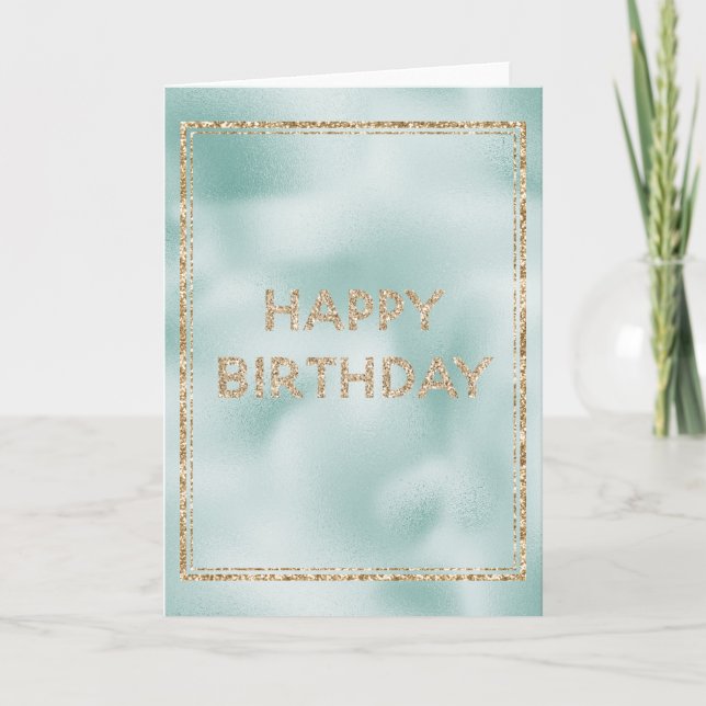 Hübsch Glam Mint Green Gold Glitzer Geburtstag Karte (Vorderseite)