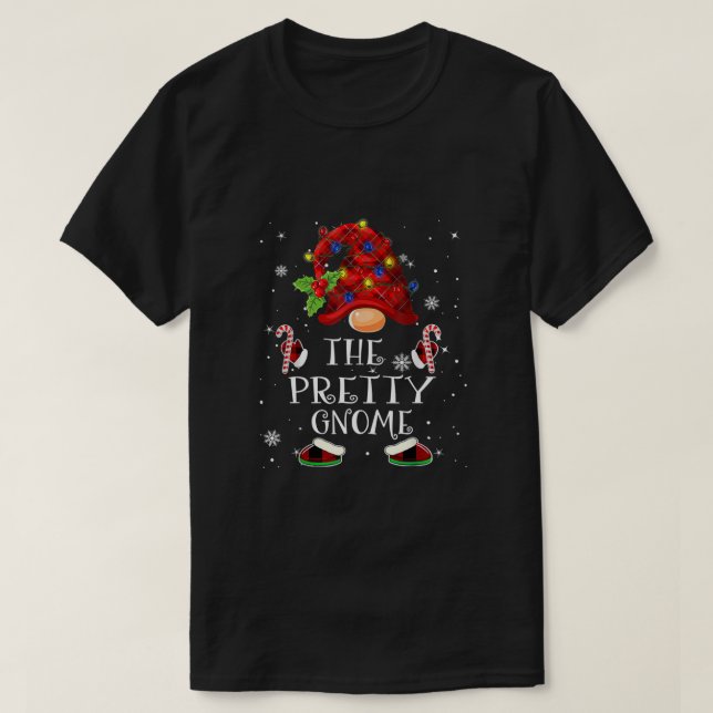 Hübsch Gnome Buffalo Karierte Weihnachtsbaume Lich T-Shirt (Design vorne)