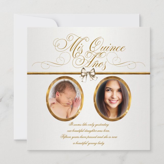Hübsch Gold Foto Quinceanera Einladungen (Vorderseite)