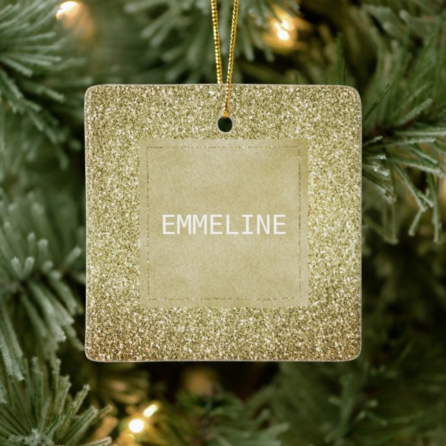 Hübsch Gold Glitzy Glitzer Weihnachtsname Keramikornament (Baum)