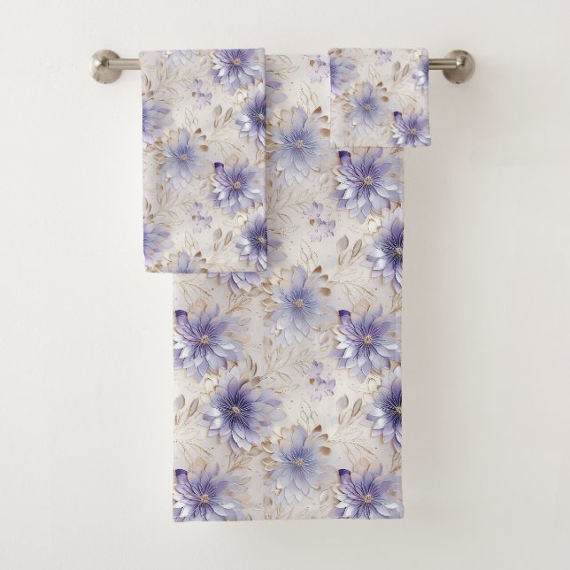 Hübsch Gold Lila Pearl Weiße Blume Badhandtuch Set (Insitu)