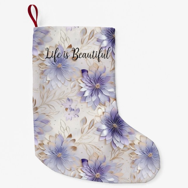 Hübsch Gold Lila Pearl Weiße Blume Kleiner Weihnachtsstrumpf (Vorderseite)