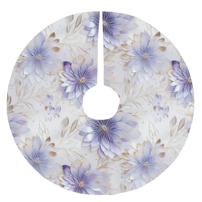 Hübsch Gold Lila Pearl Weiße Blume Polyester Weihnachtsbaumdecke (Vorderseite)