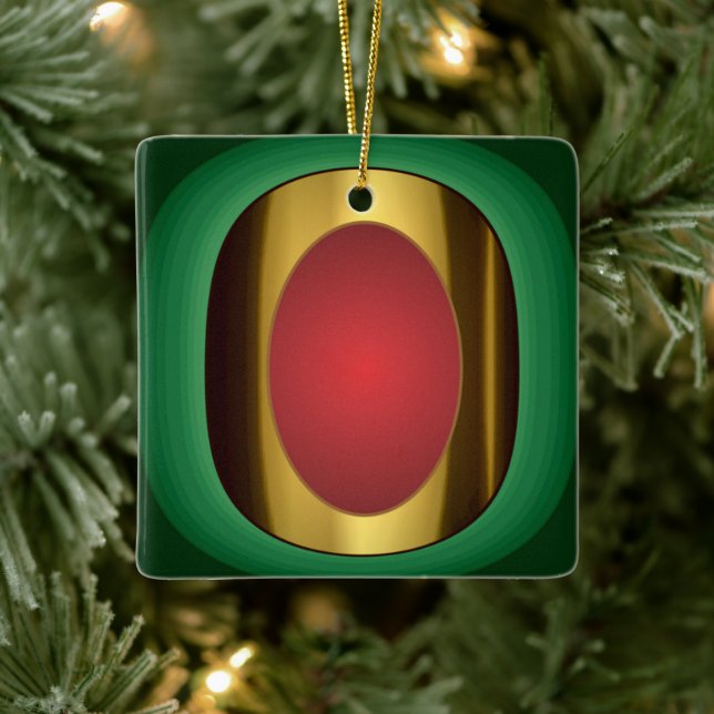 Hübsch Gold Rot Grün Keramik Ornament (Baum)