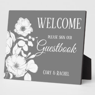 Hübsch Grau mit White Floral Wedding Gästebuch Fotoplatte