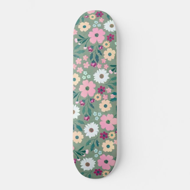 Hübsch-grüne Rosa-Blume Botanisch Skateboard (Vorderseite)