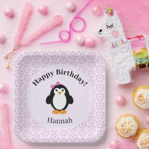 Hübsch Happy Birthday Penguin Pappteller