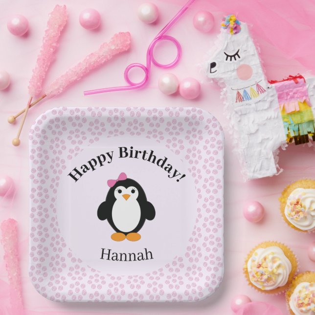 Hübsch Happy Birthday Penguin Pappteller (Party)