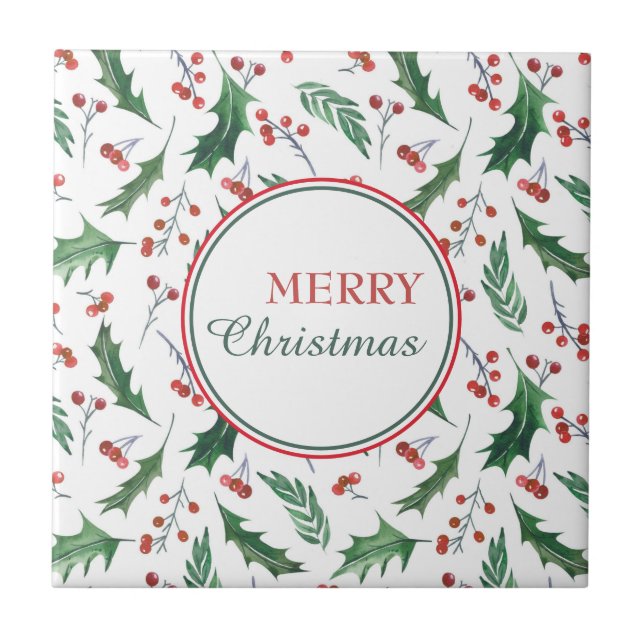 Hübsch Holly Pattern Frohe Weihnachten Fliese (Vorderseite)