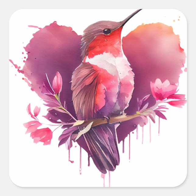 Hübsch Hummingbird Valentine Quadratischer Aufkleber (Vorderseite)
