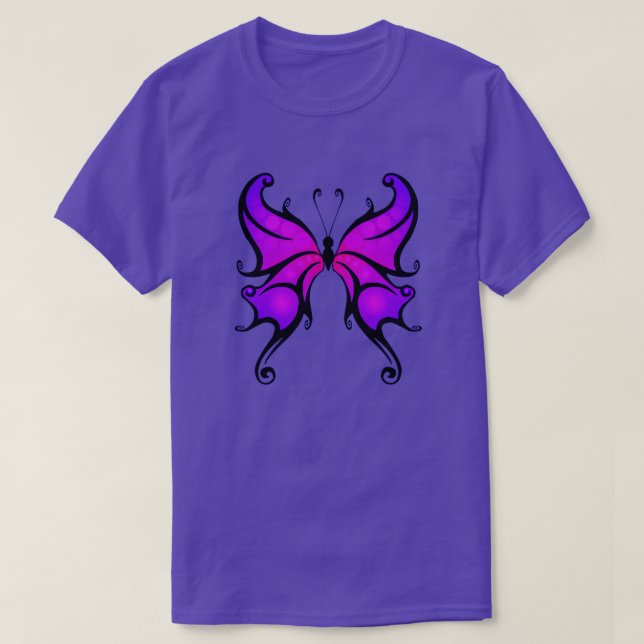 Hübsch in Lila Schmetterling Komfortabel Baumwolle T-Shirt (Design vorne)