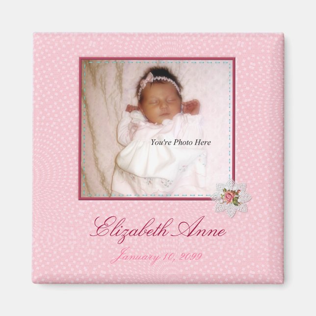 Hübsch in Pink Girly Foto Geburtsankündigung Magnet (Vorne)
