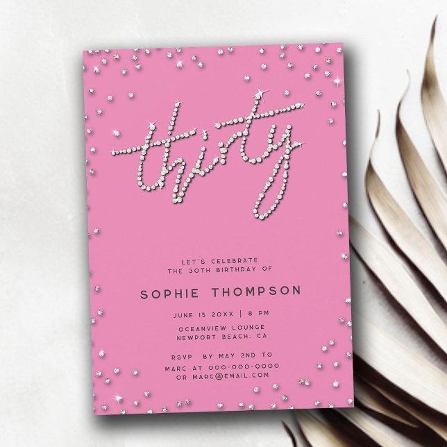 Hübsch in Pink Rhinestones Elegant 30. Geburtstag Einladung (pretty in pink rhinestones 30th birthday for women invitation elegant modern simple glitter feminine)