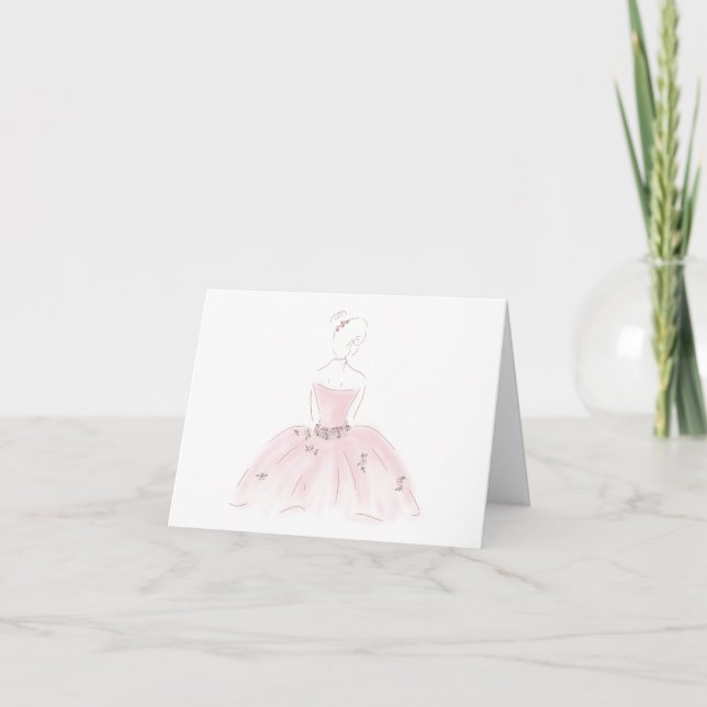 "Hübsch in Rosa" Ballerina-Grußkarte, leer Dankeskarte (Vorderseite)