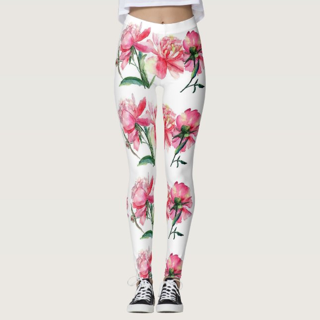 Hübsch in rosa blumengeschmückten Leggings-Yogahos Leggings (Vorderseite)