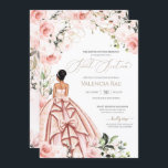 Hübsch in Rosa Blush Gown Rose Sweet 16 Birthday Einladung<br><div class="desc">Elegantes luxuriöses Design mit weichen Rosen und weißen Rosen,  goldenen Akzenten und einer schönen Puppe in einem luxuriösen glamourösen,  blumigen Ball-Gown. Der gesamte Text ist vollständig anpassbar.</div>