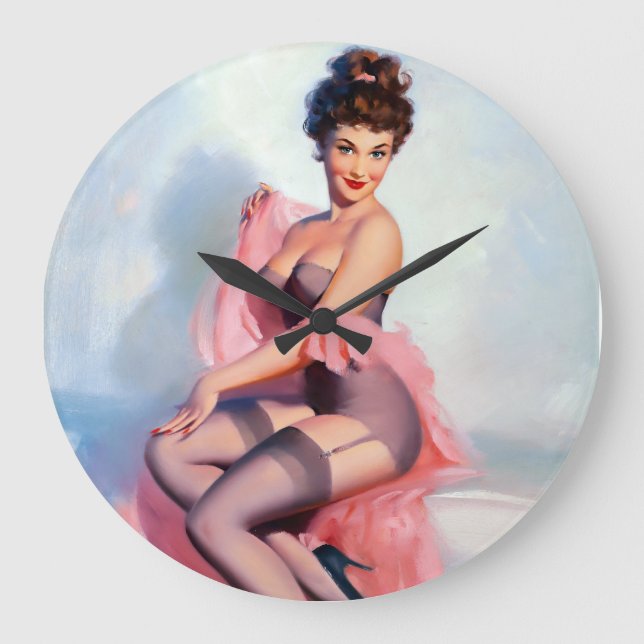 Hübsch in rosa Button Up Große Wanduhr (Vorderseite)