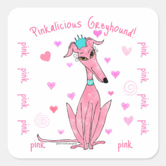 Hübsch in rosa Grauhund Gastgeschenk Quadratischer Aufkleber