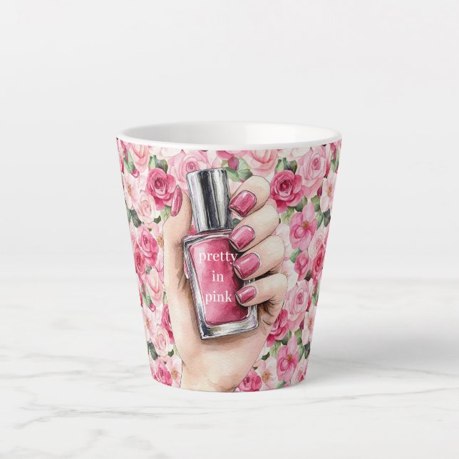 Hübsch in Rosa Roses Blumennagel Polnisch Milchtasse (Vorderseite)
