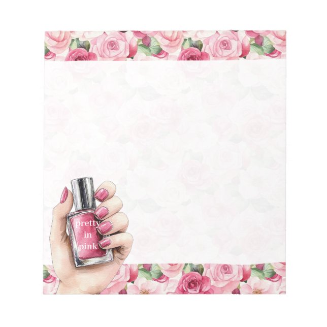 Hübsch in Rosa Roses Blumennagel Polnisch Notizblock (Vorderseite)