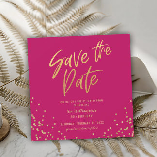 Hübsch in Rosa Save the Date Gold Glitzer Einladung