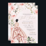 Hübsch in Rosa Schwarze Rose Sweet 16 Birthday Einladung<br><div class="desc">Elegantes luxuriöses Design mit weichen Rosen und weißen Rosen,  goldenen Akzenten und einer schönen Puppe in einem luxuriösen glamourösen,  blumigen Ball-Gown. Der gesamte Text ist vollständig anpassbar.</div>