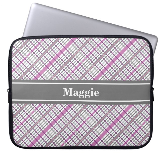 Hübsch in Rosa und Grau Karierter Laptop-Sieb Laptopschutzhülle (Vorderseite)