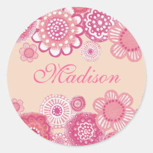 Hübsch in rosa und pfirsichfarbene Mädchen Runder Aufkleber