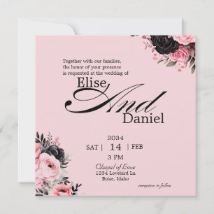 Hübsch in Rosa und Schwarz-Flora-Hochzeit Einladung