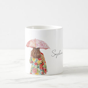 Hübsch in rotem Blumenmuster Rosa Regenschirm Kaffeetasse