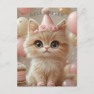 Hübsch Kitten Birthday Hat Cake Balloons Postkarte