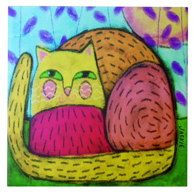 Hübsch Kitty Abstrakt digitale Malerei Fliese (Vorderseite)
