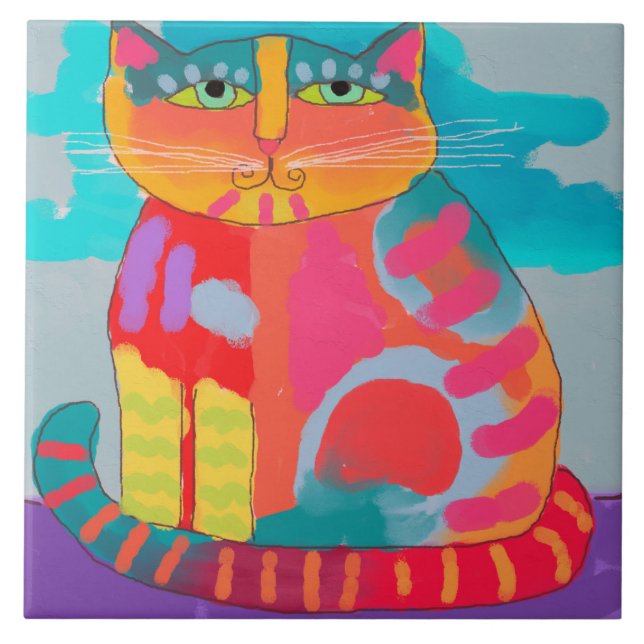 Hübsch Kitty Abstrakt Painting Fliese (Vorderseite)