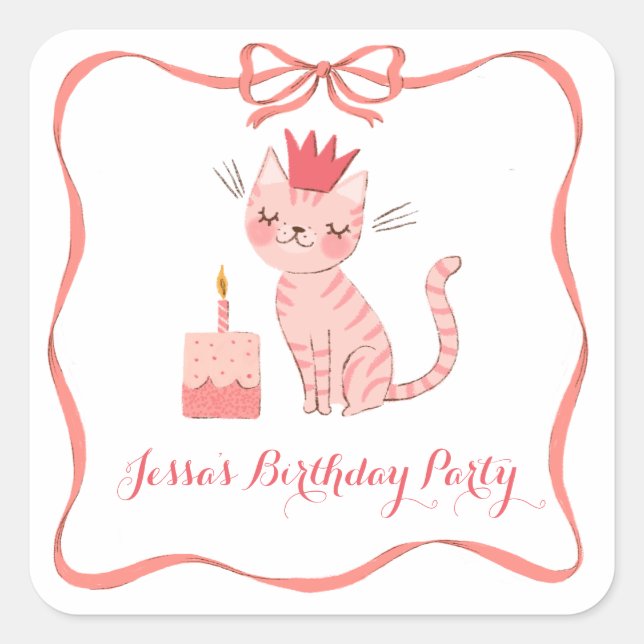 Hübsch Kitty Birthday Quadratischer Aufkleber (Vorderseite)