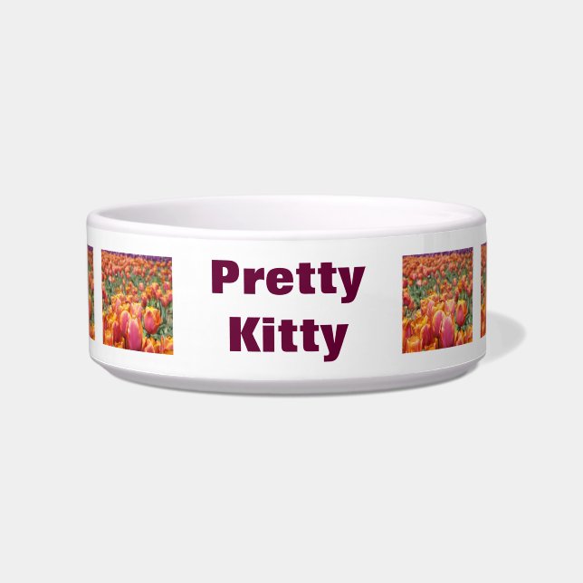 Hübsch Kitty Cat Food Water Bowls Tulip Blume Napf (Vorderseite)