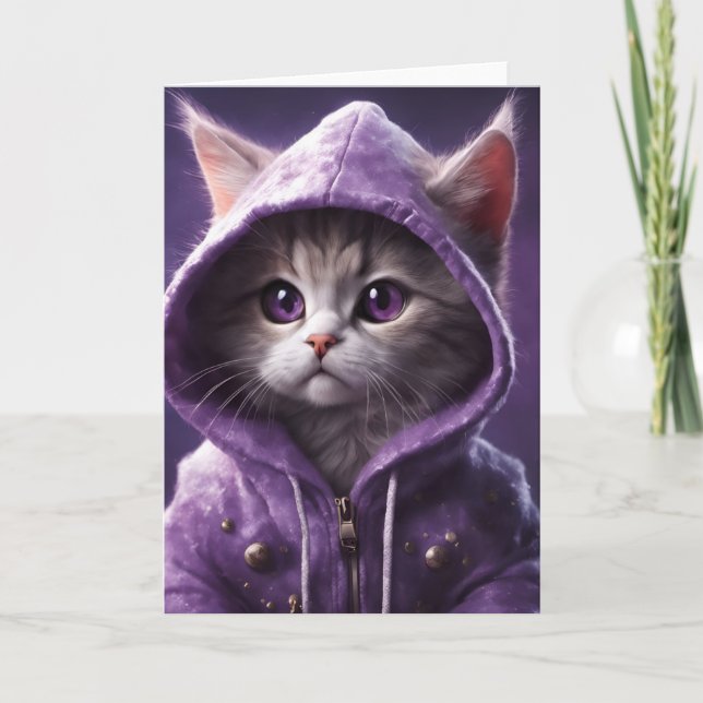 Hübsch Kitty in einer Lila Hoodie Jeden Anlaß Card Karte (Vorderseite)