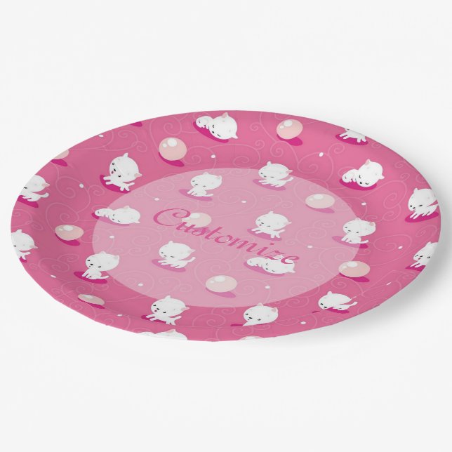 Hübsch Kitty Pink Kittens Musterpapier Teller (Schrägansicht)