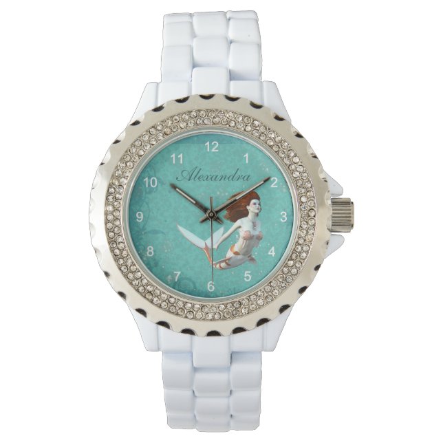 Hübsch Koi Mermaid schwimmen unter Wasser Armbanduhr (Vorderseite)