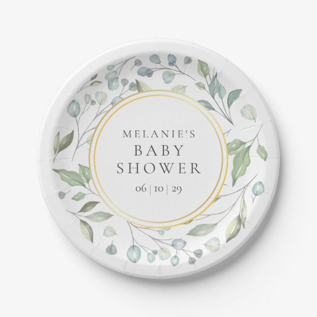 Hübsch Laurel Garland Greenery Baby Shower Pappteller (Vorderseite)