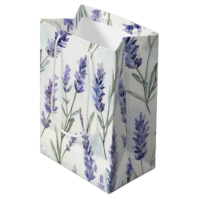 Hübsch Lavendel Blume Brautparty Mittlere Geschenktüte (Vorderseite Schrägansicht)