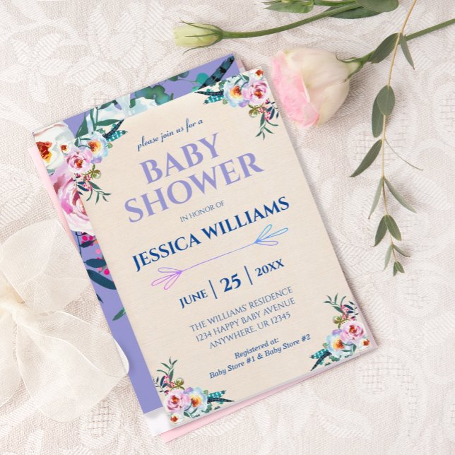 Hübsch Lavendel Pastel Boho Floral Baby Dusche Einladung (Von Creator hochgeladen)