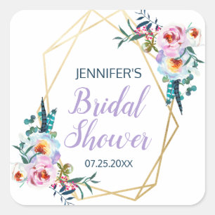 Hübsch Lavender Boho Floral Brautparty Quadratischer Aufkleber