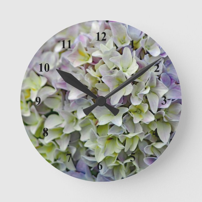 Hübsch Lavender Hydrangea Blume Foto Runde Wanduhr (Vorderseite)