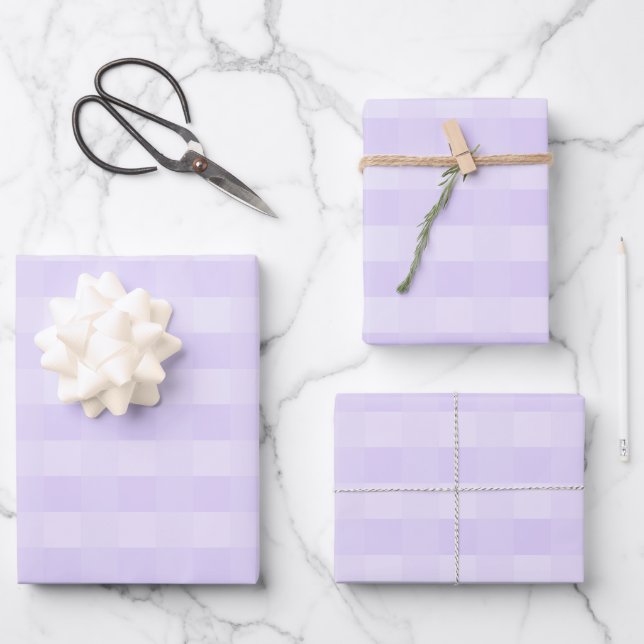 Hübsch Lavender Lila Gingham Pattern Geschenkpapier Set (Vorderseite)