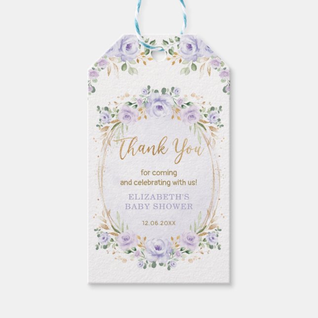 Hübsch Lavender Lila Gold Garden Rose Baby Girl Geschenkanhänger (Vorderseite)